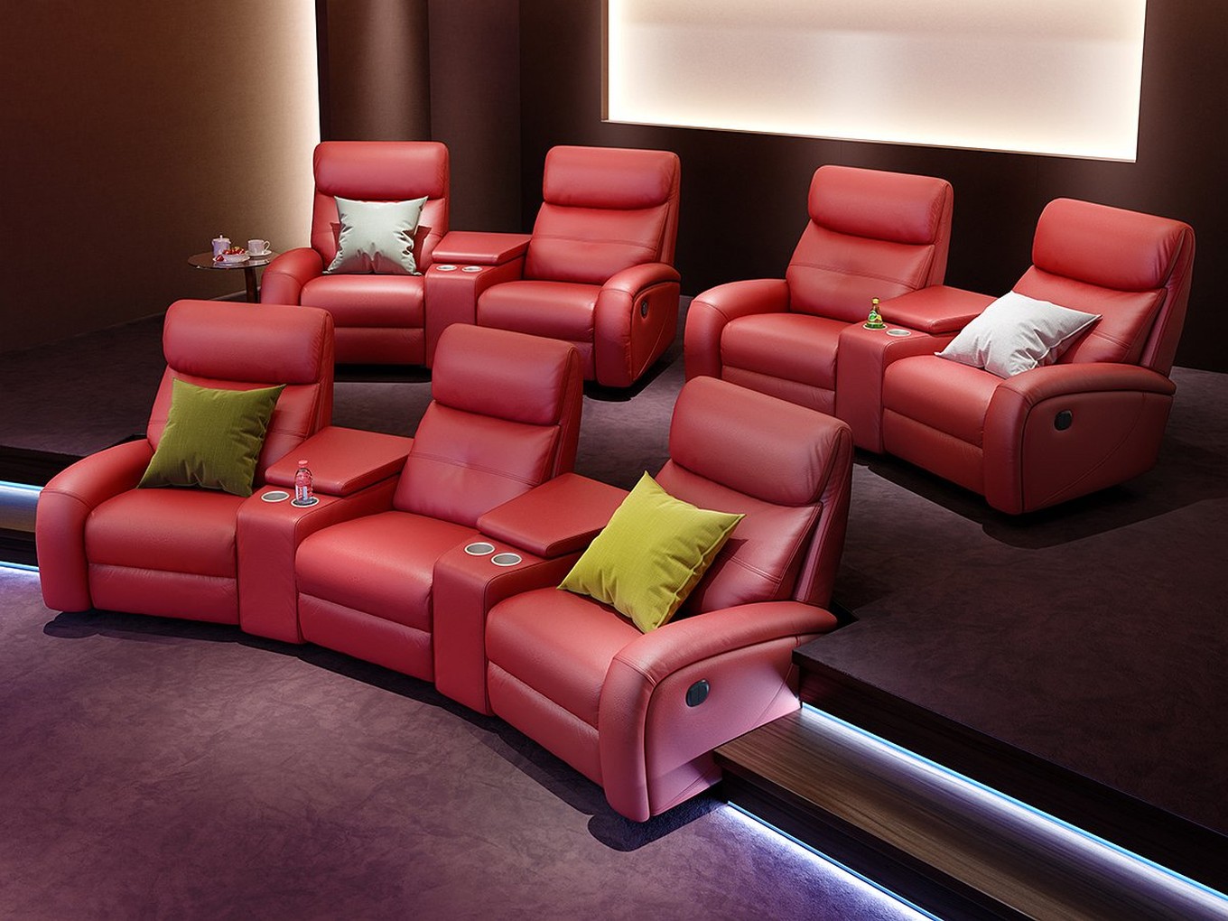 Heim kinosofa leder garnitur relax couch tv sofa kino sessel ... Ledersofa rot