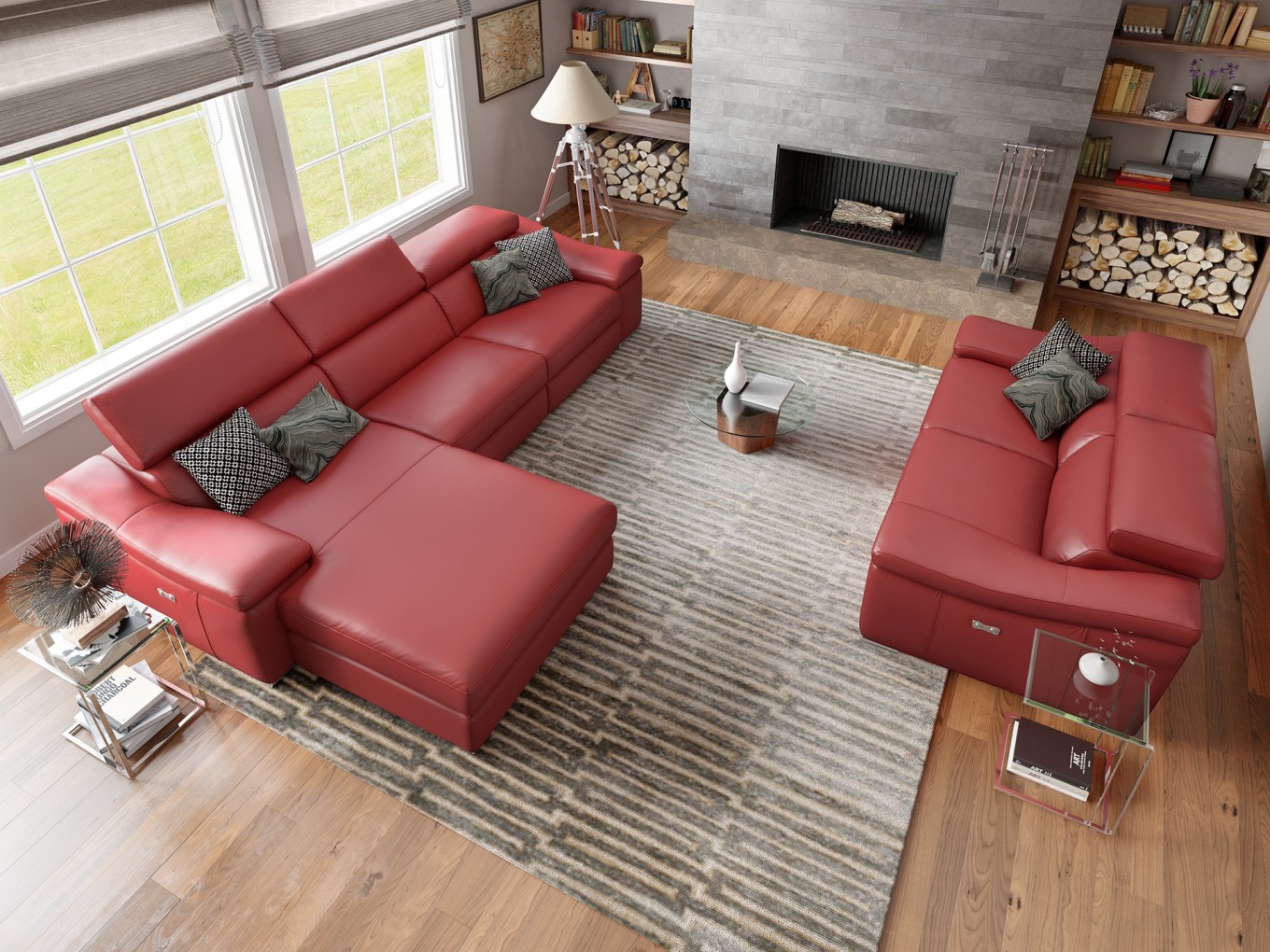 Leder couch ecksofa garnitur kino tv funktions sofa relax funktion ... Ledersofa rot
